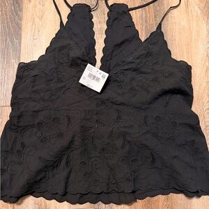 American Eagle Outfitters Black Embroidered Blouse